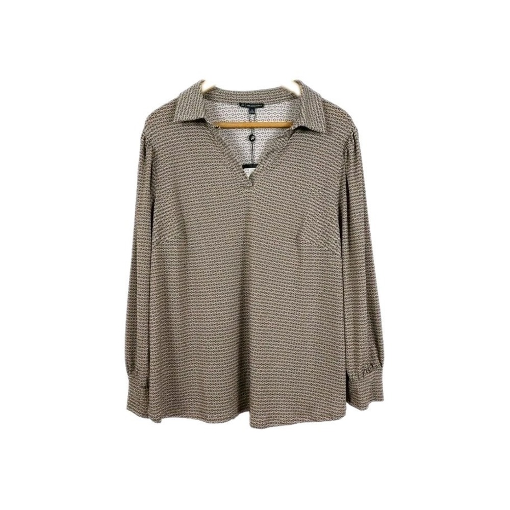 Adrianna Papell Plus AOP  Geometric Collared Blouse Balloon Sleeve Stretch  2XL